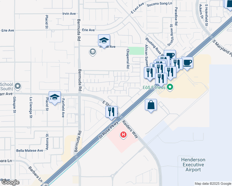map of restaurants, bars, coffee shops, grocery stores, and more near 1196 Pancole Court in Henderson