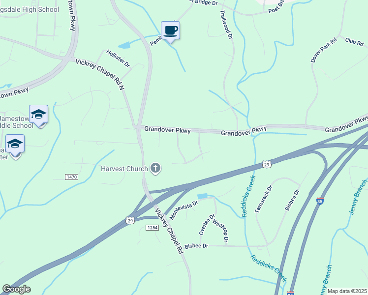 map of restaurants, bars, coffee shops, grocery stores, and more near 4909 Yarmouth Drive in Greensboro