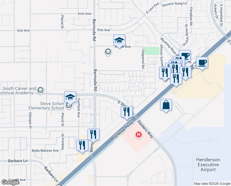 map of restaurants, bars, coffee shops, grocery stores, and more near 3737 Via Gaetano in Henderson