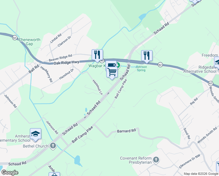 map of restaurants, bars, coffee shops, grocery stores, and more near 4651 Schaad Road in Knoxville
