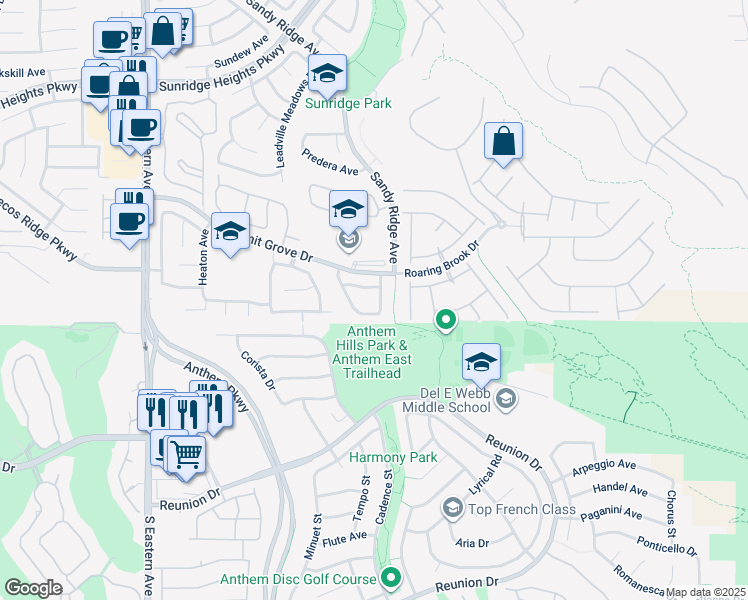 map of restaurants, bars, coffee shops, grocery stores, and more near 1165 Ekalaka Road in Henderson
