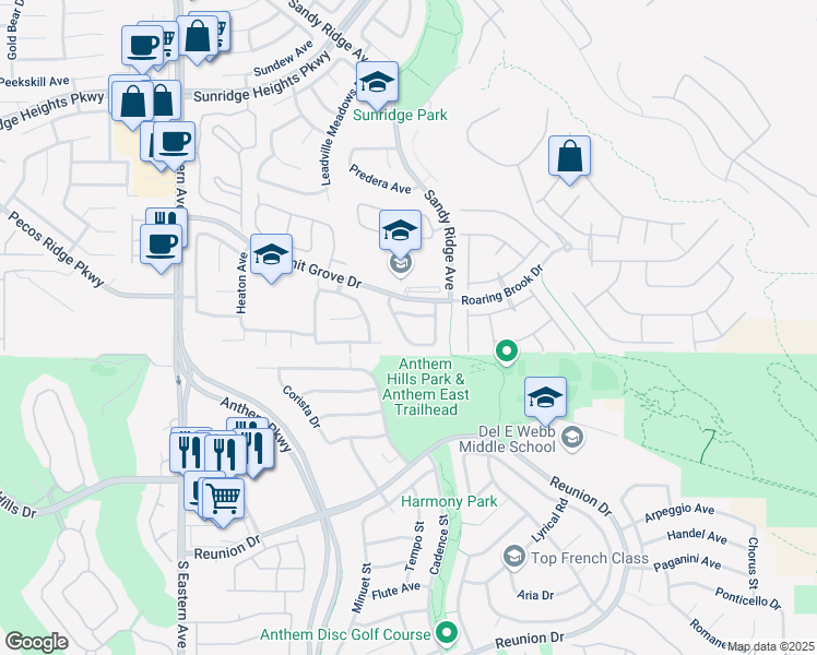 map of restaurants, bars, coffee shops, grocery stores, and more near 2328 Silver Crew Pass in Henderson