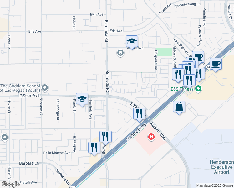 map of restaurants, bars, coffee shops, grocery stores, and more near 3785 Via Gaetano in Henderson