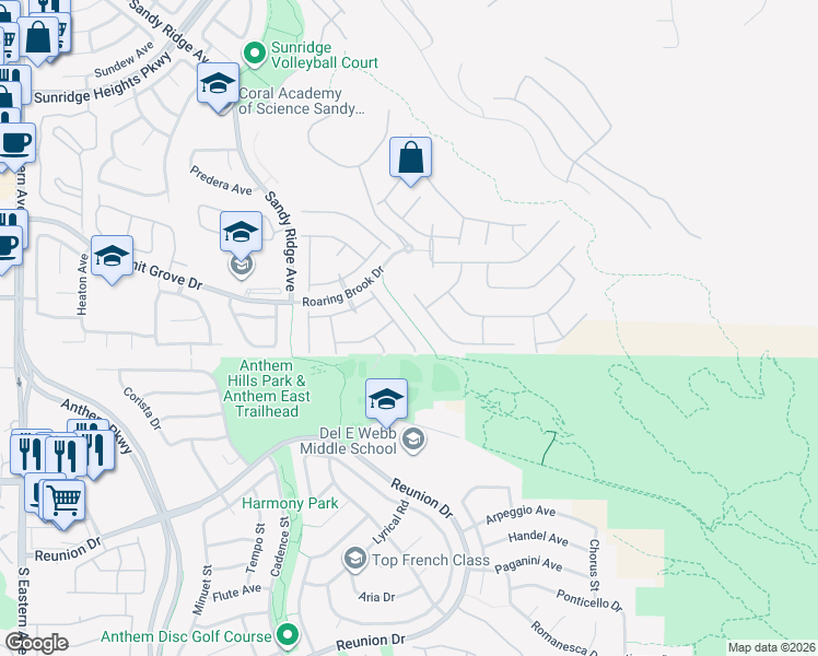 map of restaurants, bars, coffee shops, grocery stores, and more near 1168 Cottonwood Ranch Court in Henderson