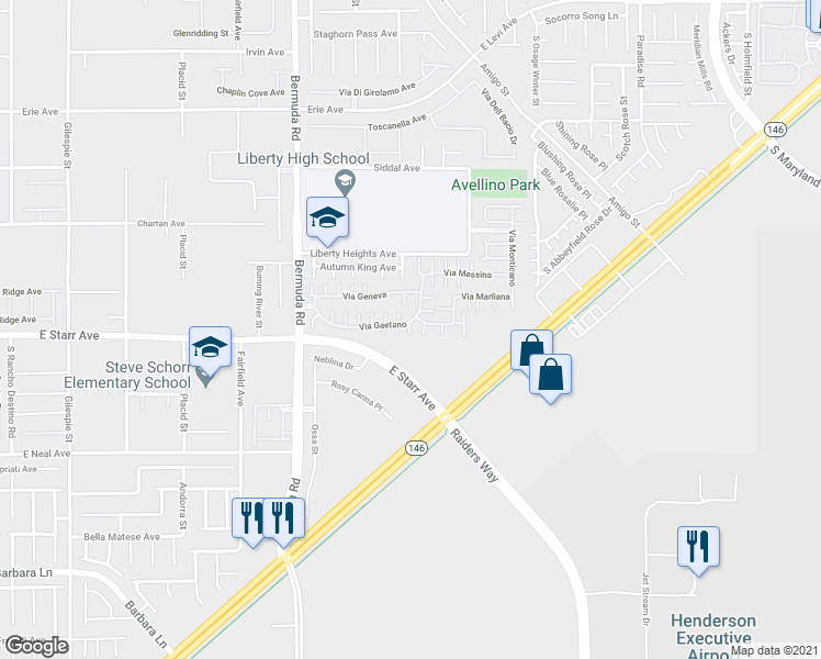 map of restaurants, bars, coffee shops, grocery stores, and more near Franello Court in Henderson