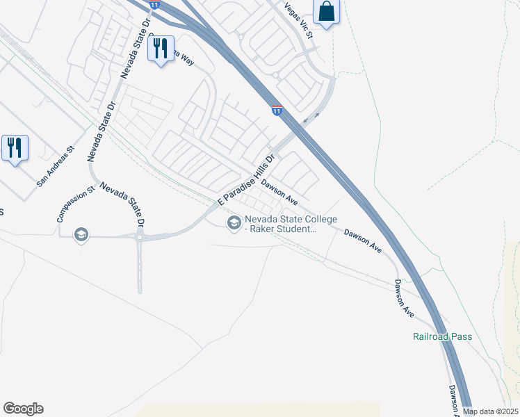 map of restaurants, bars, coffee shops, grocery stores, and more near 1200 Mission View Court in Henderson
