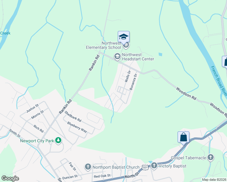 map of restaurants, bars, coffee shops, grocery stores, and more near 586 Banjo Way in Newport