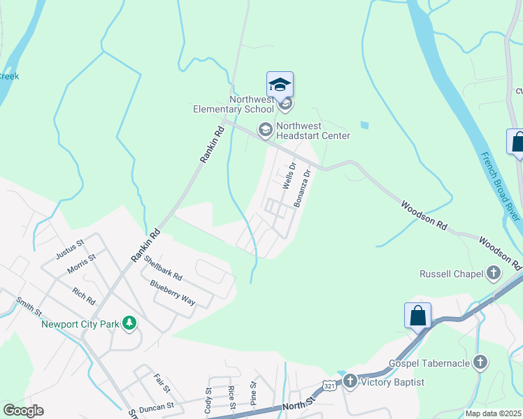 map of restaurants, bars, coffee shops, grocery stores, and more near 586 Banjo Way in Newport