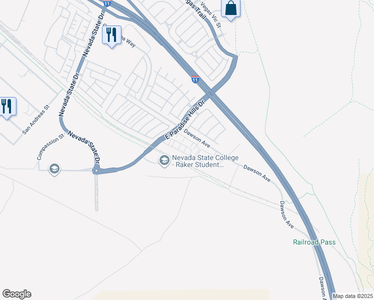 map of restaurants, bars, coffee shops, grocery stores, and more near 1197 Mission View Court in Henderson
