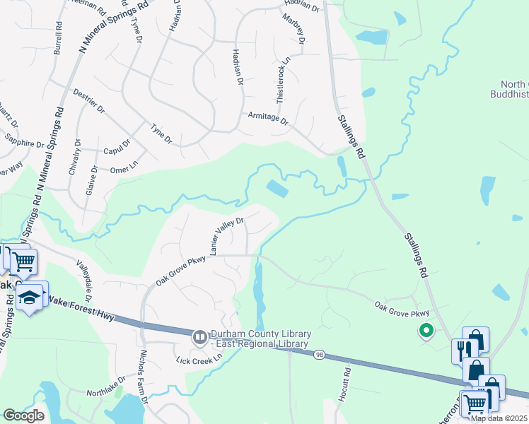 map of restaurants, bars, coffee shops, grocery stores, and more near 310 Lanier Valley Drive in Durham
