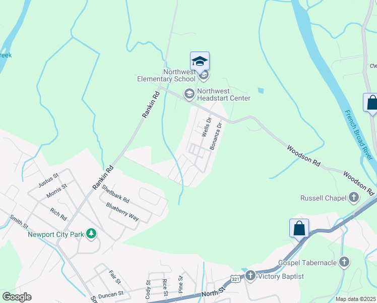 map of restaurants, bars, coffee shops, grocery stores, and more near 586 Banjo Way in Newport