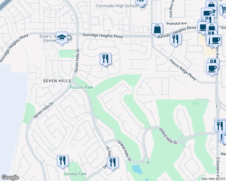 map of restaurants, bars, coffee shops, grocery stores, and more near Bellini Drive in Henderson