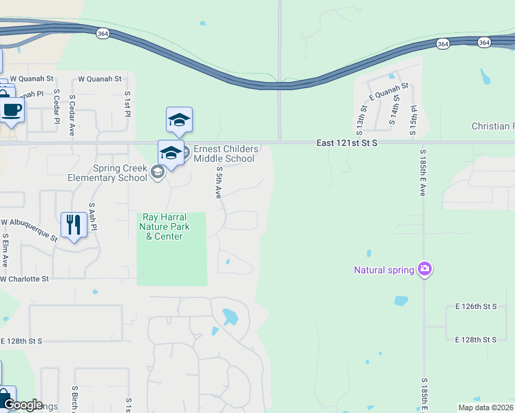 map of restaurants, bars, coffee shops, grocery stores, and more near 608 East Winston Circle in Broken Arrow