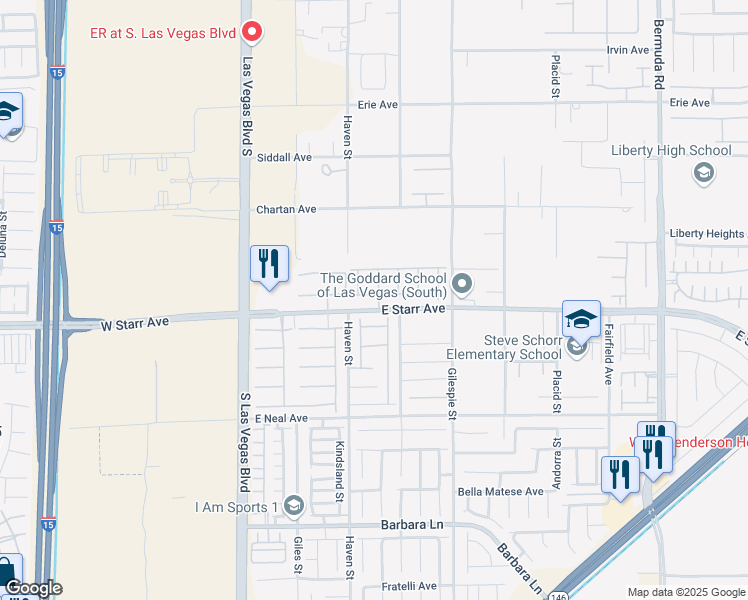 map of restaurants, bars, coffee shops, grocery stores, and more near 127 Birch Ridge Avenue in Las Vegas