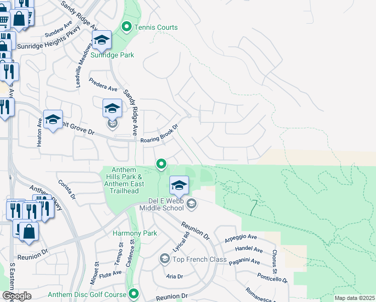 map of restaurants, bars, coffee shops, grocery stores, and more near 1166 Cottonwood Ranch Court in Henderson