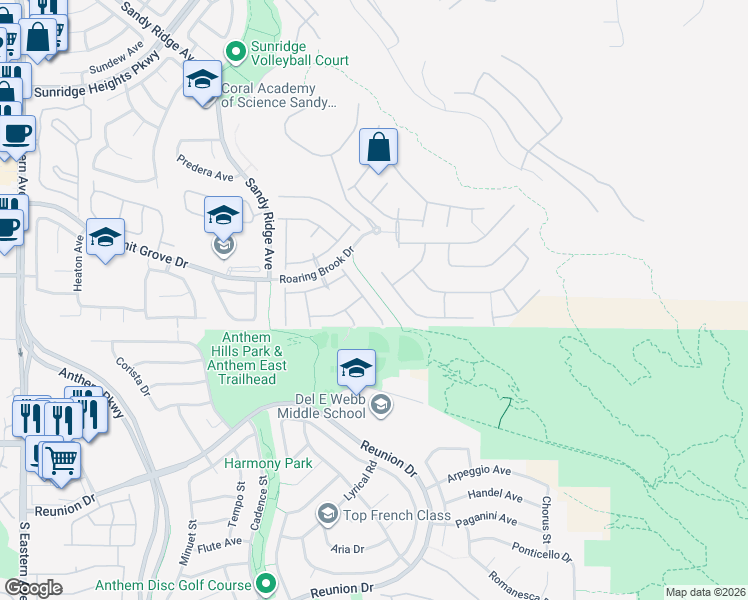 map of restaurants, bars, coffee shops, grocery stores, and more near 1168 Cottonwood Ranch Court in Henderson