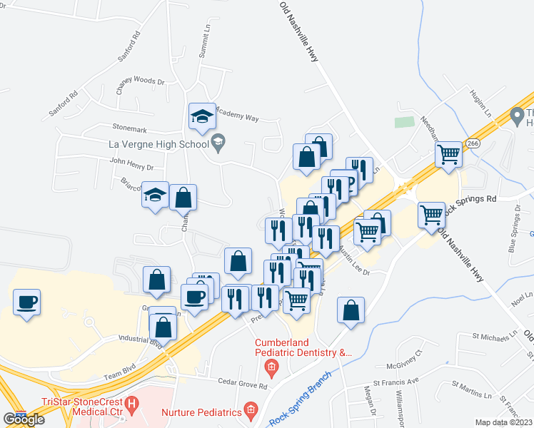map of restaurants, bars, coffee shops, grocery stores, and more near 138 Wolverine Trail in Smyrna