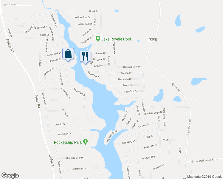 map of restaurants, bars, coffee shops, grocery stores, and more near 1545 Sagamore Drive in Louisburg
