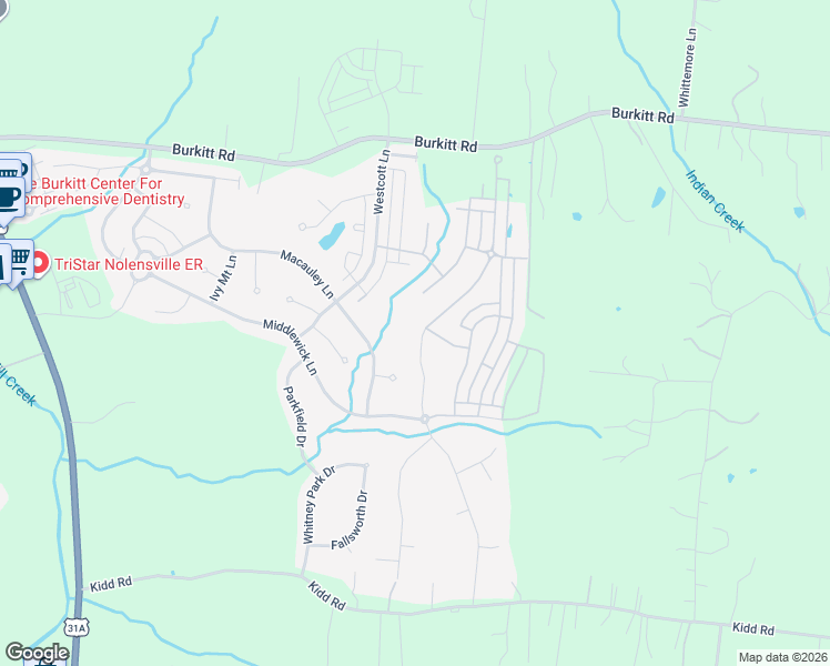 map of restaurants, bars, coffee shops, grocery stores, and more near 2180B Kirkwall Drive in Nolensville