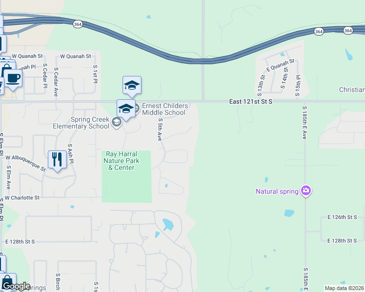map of restaurants, bars, coffee shops, grocery stores, and more near 608 East Winston Circle in Broken Arrow