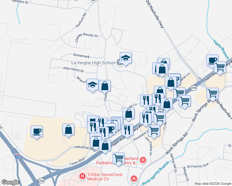 map of restaurants, bars, coffee shops, grocery stores, and more near 349 Chaney Road in Smyrna