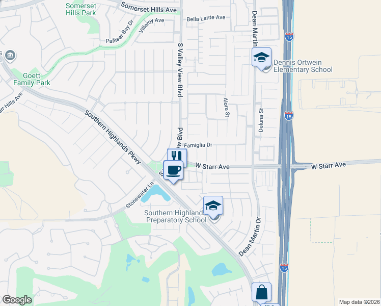 map of restaurants, bars, coffee shops, grocery stores, and more near 11259 Accentare Court in Las Vegas