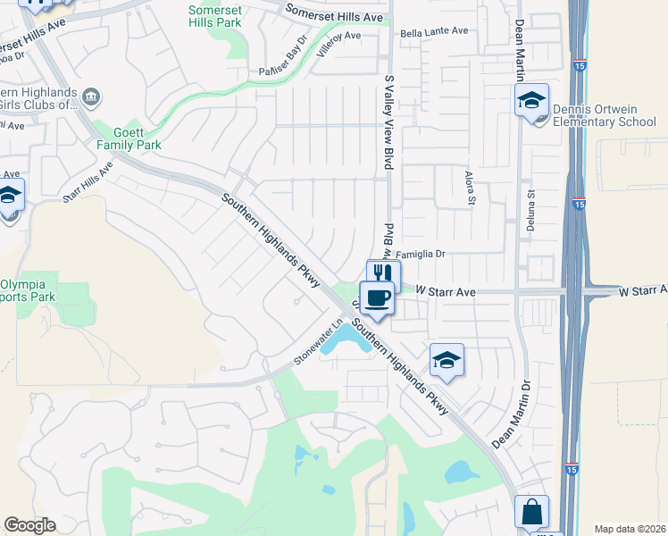 map of restaurants, bars, coffee shops, grocery stores, and more near 11261 Campsie Fells Court in Las Vegas
