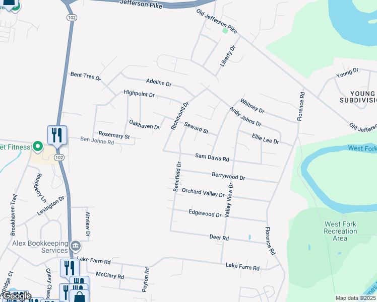 map of restaurants, bars, coffee shops, grocery stores, and more near 4005 Sam Davis Road in Smyrna