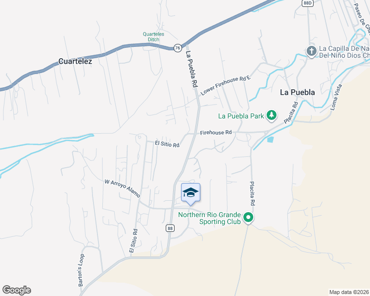 map of restaurants, bars, coffee shops, grocery stores, and more near 76 El Sitio Road in Española