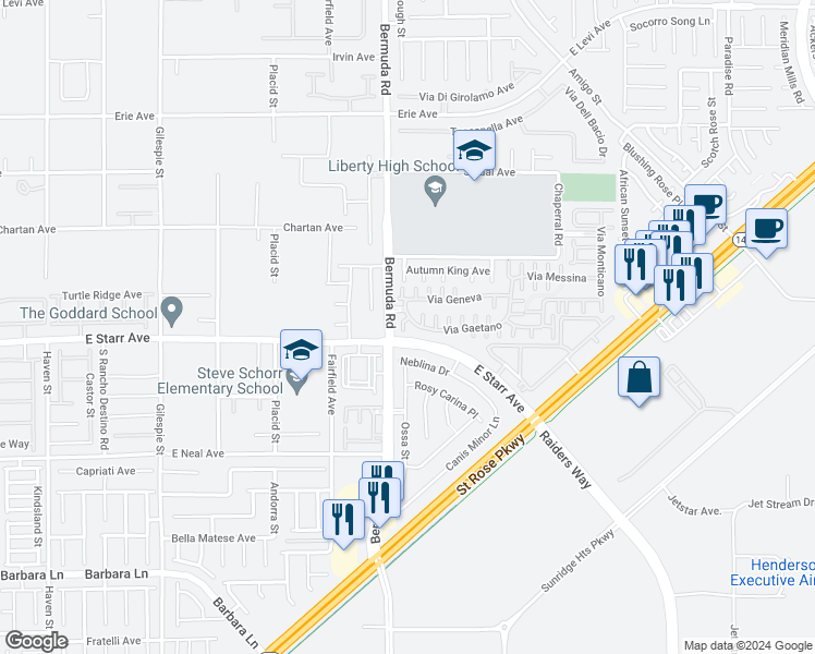 map of restaurants, bars, coffee shops, grocery stores, and more near 1188 Via Cattiva in Henderson