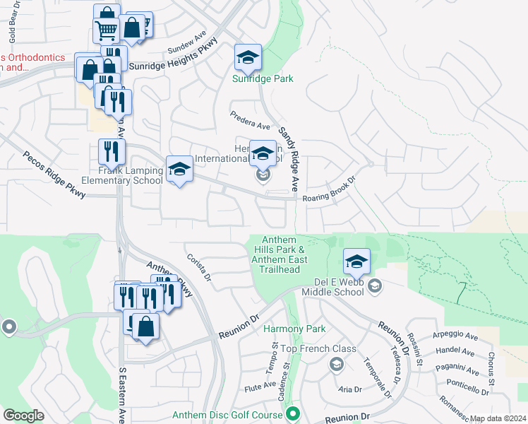 map of restaurants, bars, coffee shops, grocery stores, and more near 2334 Silver Crew Pass in Henderson