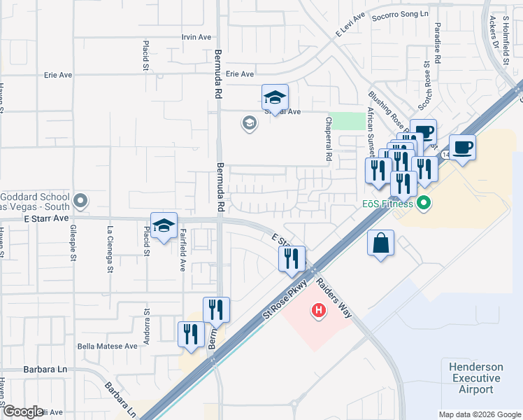 map of restaurants, bars, coffee shops, grocery stores, and more near 3741 Via Gaetano in Henderson