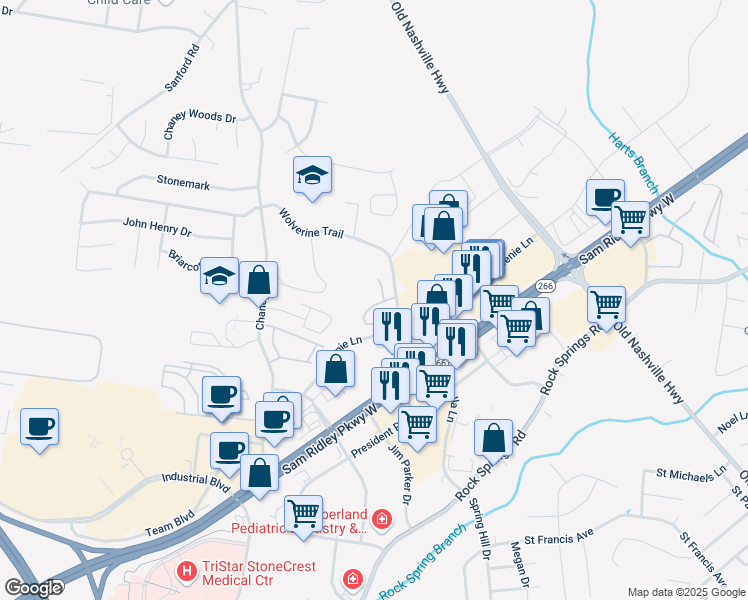 map of restaurants, bars, coffee shops, grocery stores, and more near 120 Wolverine Court in Smyrna