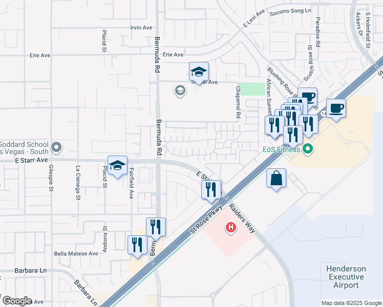 map of restaurants, bars, coffee shops, grocery stores, and more near 3741 Via Gaetano in Henderson