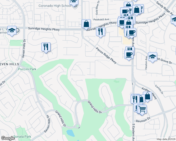 map of restaurants, bars, coffee shops, grocery stores, and more near 2779 Hera Heights Court in Henderson