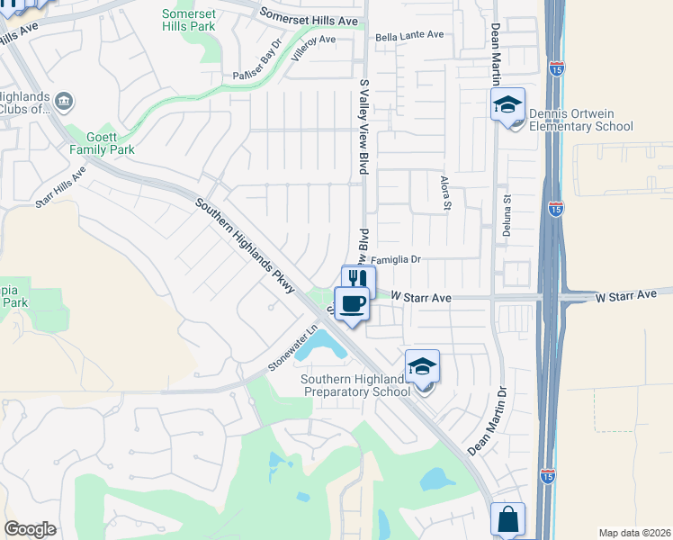 map of restaurants, bars, coffee shops, grocery stores, and more near 11241 Pentland Downs Street in Las Vegas