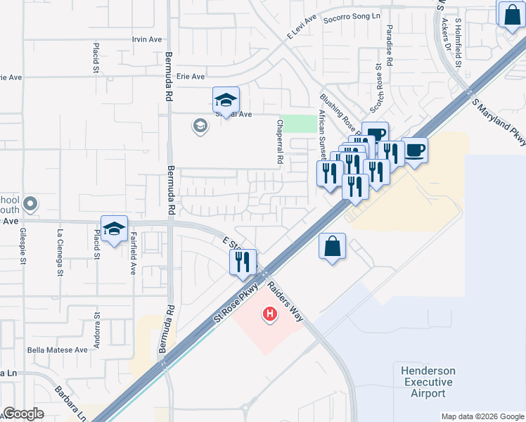 map of restaurants, bars, coffee shops, grocery stores, and more near 1192 Zardini Court in Henderson