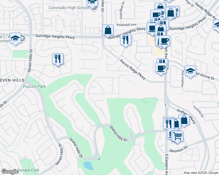 map of restaurants, bars, coffee shops, grocery stores, and more near 2779 Hera Heights Court in Henderson