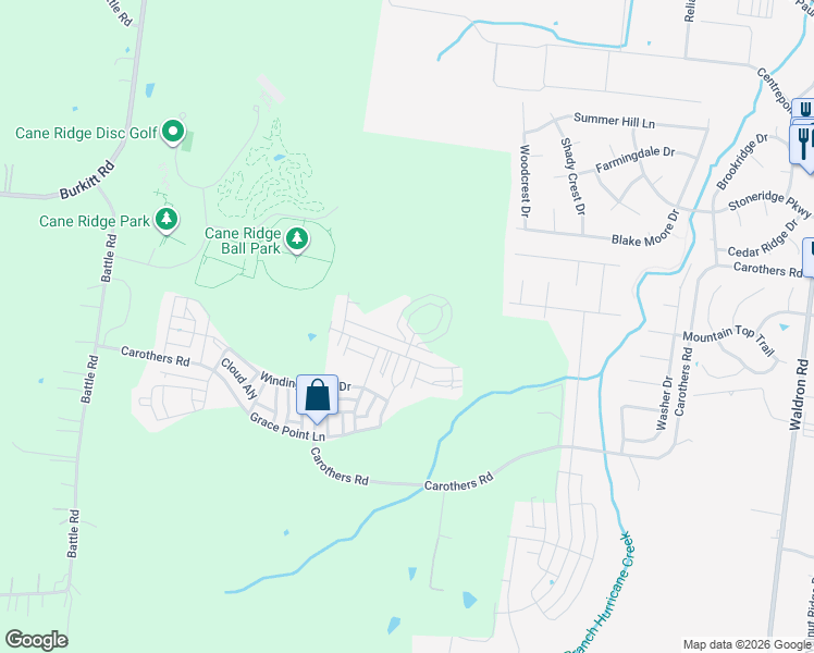 map of restaurants, bars, coffee shops, grocery stores, and more near 7211 Carothers Road in Nolensville