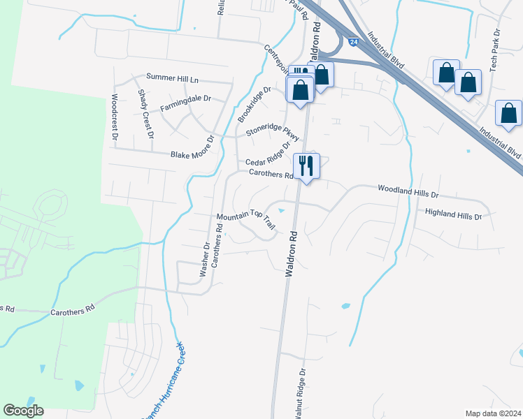 map of restaurants, bars, coffee shops, grocery stores, and more near 2114 Debbie Lane in La Vergne
