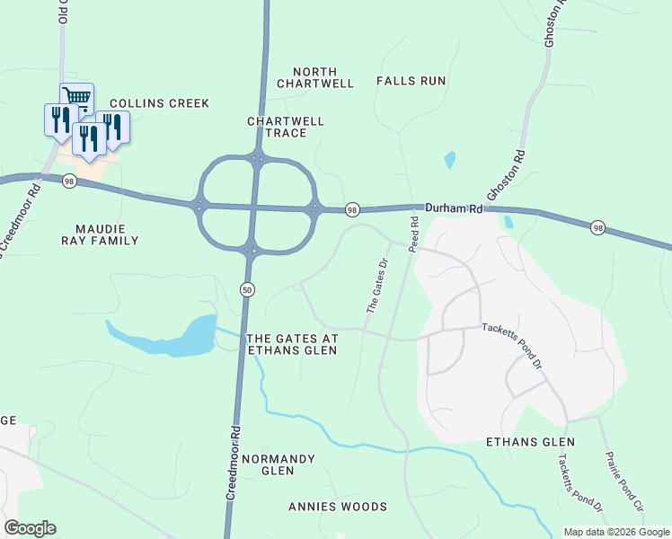 map of restaurants, bars, coffee shops, grocery stores, and more near 7445 Sextons Creek Drive in Raleigh