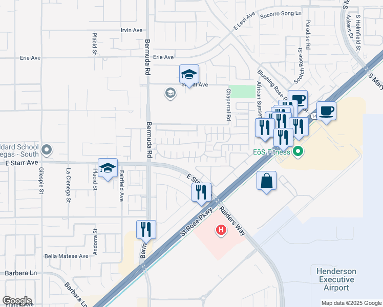 map of restaurants, bars, coffee shops, grocery stores, and more near 1193 Franello Court in Henderson