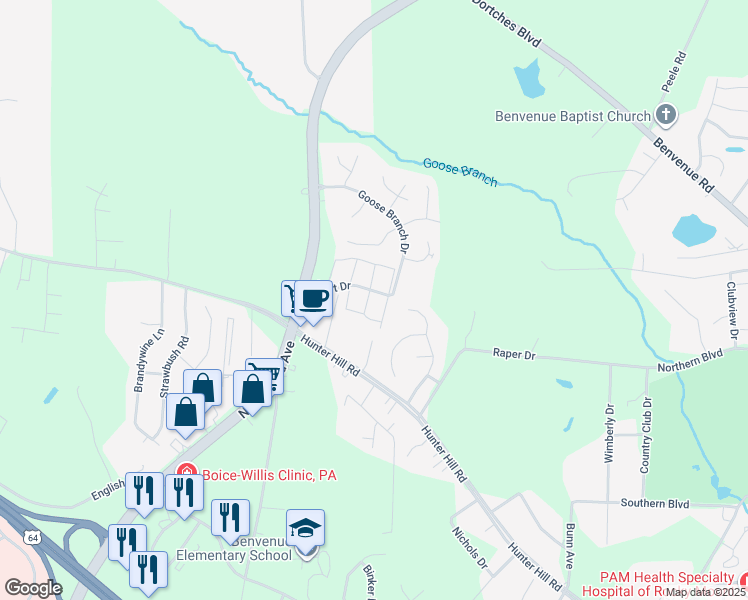 map of restaurants, bars, coffee shops, grocery stores, and more near 2443 Hurt Drive in Rocky Mount