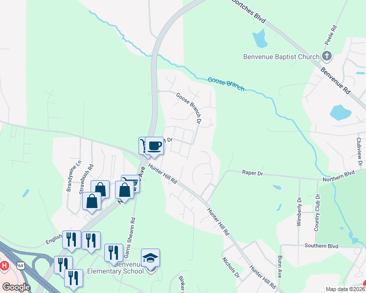 map of restaurants, bars, coffee shops, grocery stores, and more near 2443 Hurt Drive in Rocky Mount