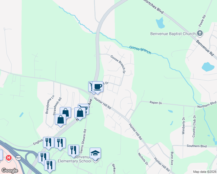 map of restaurants, bars, coffee shops, grocery stores, and more near 2487 Hurt Drive in Rocky Mount