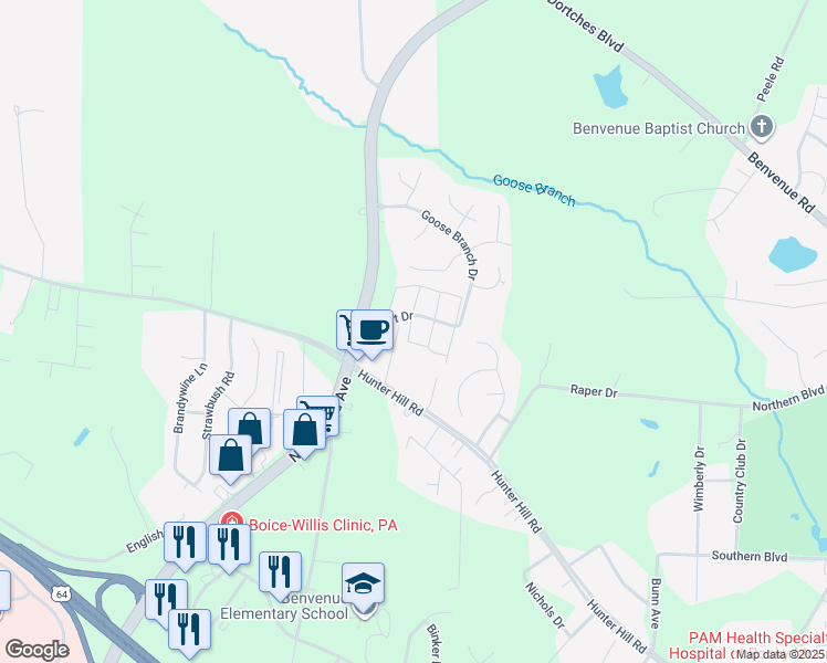 map of restaurants, bars, coffee shops, grocery stores, and more near 2487 Hurt Drive in Rocky Mount