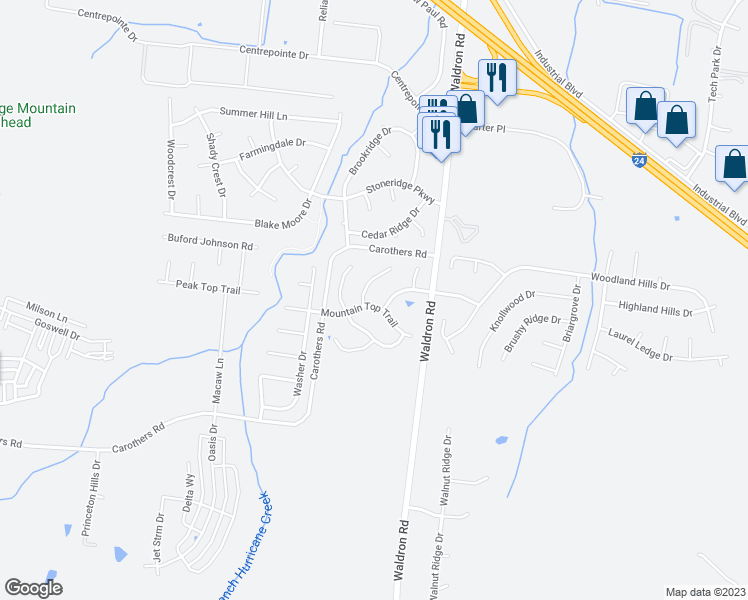 map of restaurants, bars, coffee shops, grocery stores, and more near 4107 Mountain Top Trail in La Vergne
