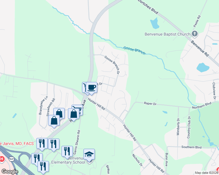 map of restaurants, bars, coffee shops, grocery stores, and more near 2443 Hurt Drive in Rocky Mount