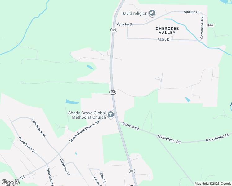 map of restaurants, bars, coffee shops, grocery stores, and more near 6674 North Carolina 109 in Winston-Salem