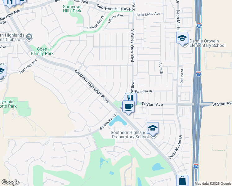 map of restaurants, bars, coffee shops, grocery stores, and more near 11237 Campsie Fells Court in Las Vegas